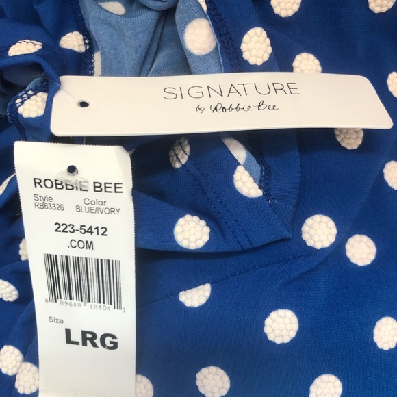 Robbie Bee Blue & White Polka dot shoulder peek dress. Size L. NWT. - Picture 5 of 6